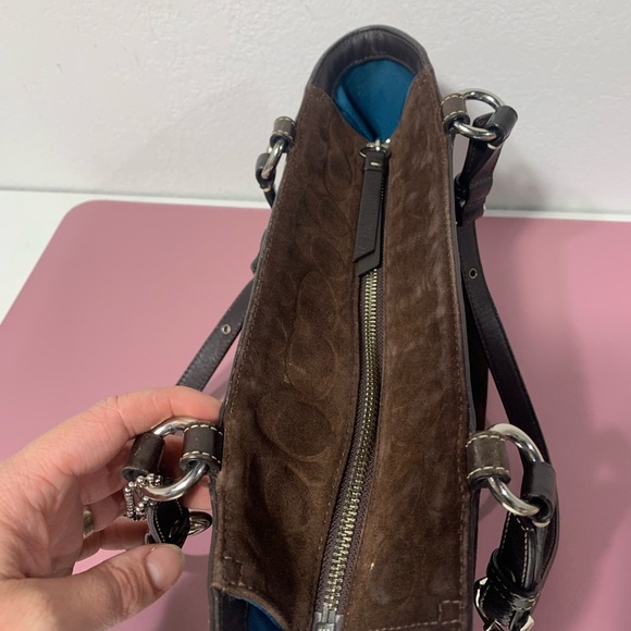 COACH Chocolate Signature Shoulder Bag Suede Logo Y2K F14000 - Picture 9 of 13